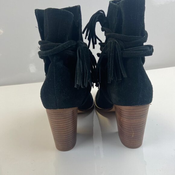 ALDO Suede Ankle Boots Stacked Heel Wrap Tassel Detail Black Women's US 8.5 NWOT - Picture 5 of 14